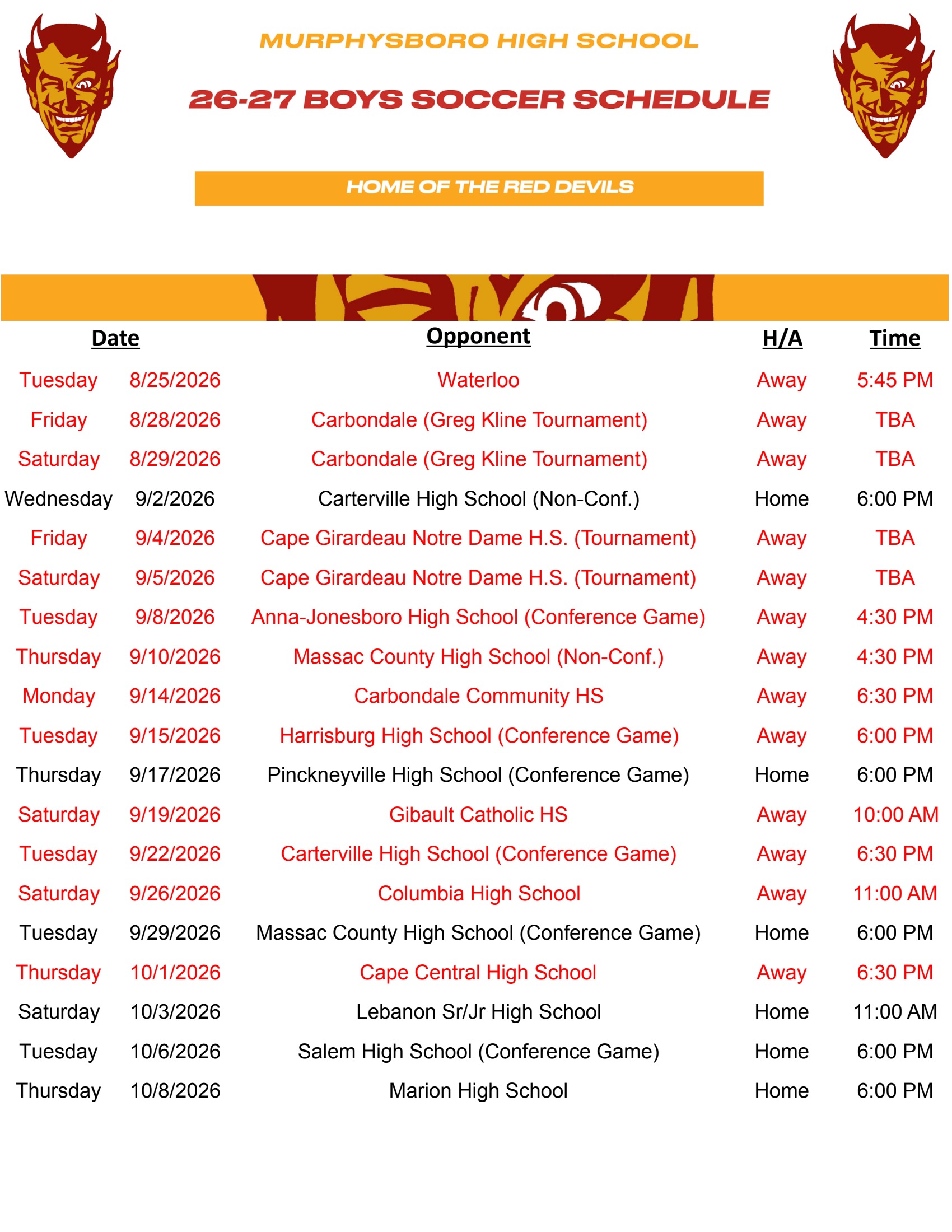 2026-27 Boys Soccer Schedule